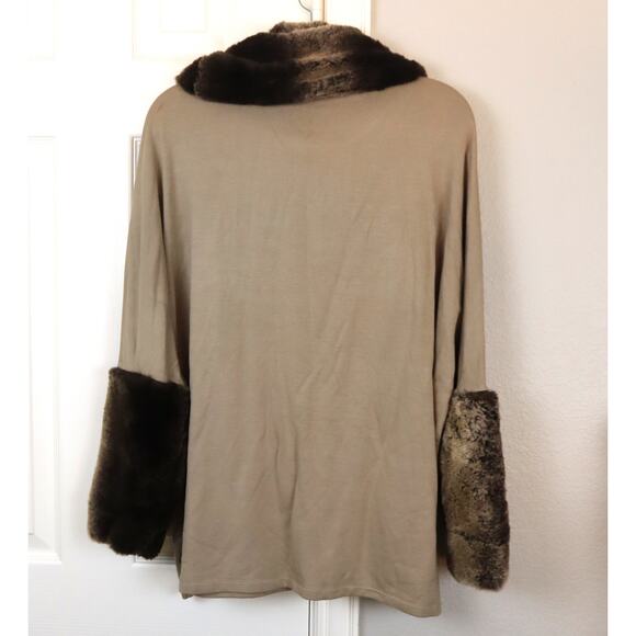 Philosophy Beige Brown Faux Fur Collar Cuff Long Sleeve Sweater Top Oversized S - Picture 5 of 8